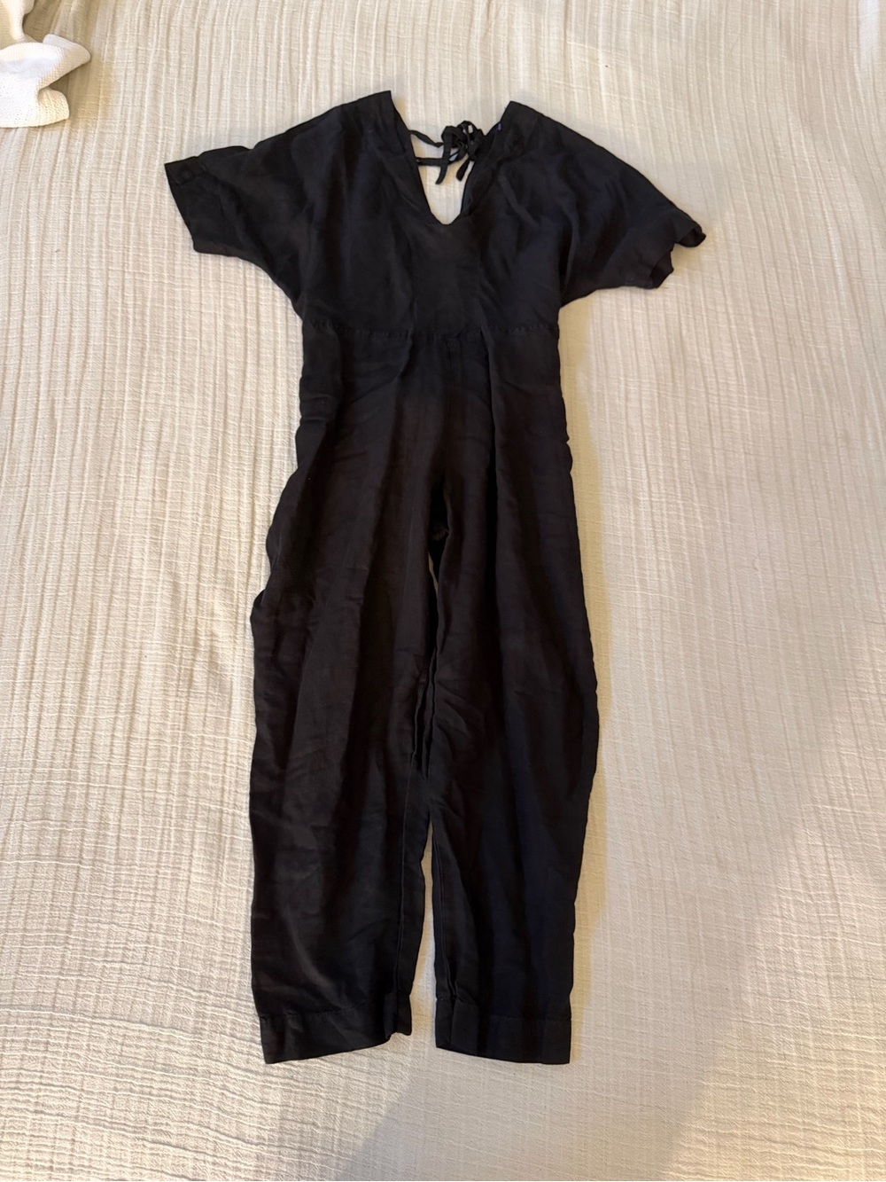 Free People Black Short-Sleeve V-Neck Linen Jumpsuit